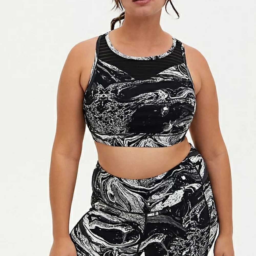 Torrid Black and White Marble Wicking Sports Bra 0X